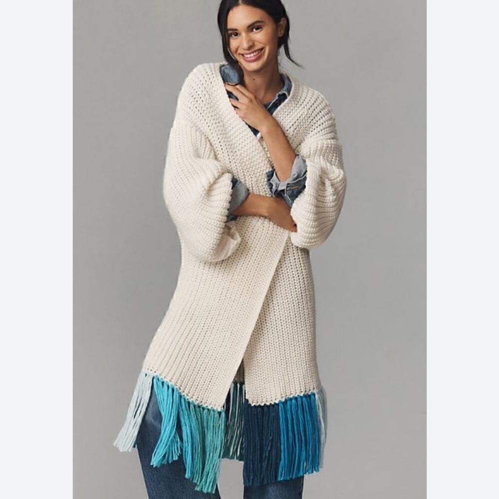 By Anthropologie fringe duster cardigan NWT